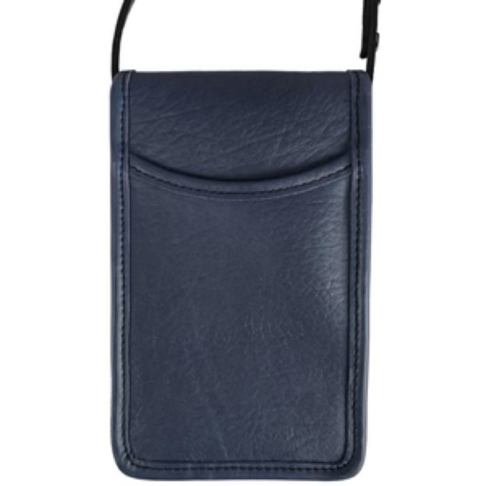 Oberon Design Leather Molly Cell Phone Handbag, Embossed Acanthus Leaf Navy - Picture 4 of 12